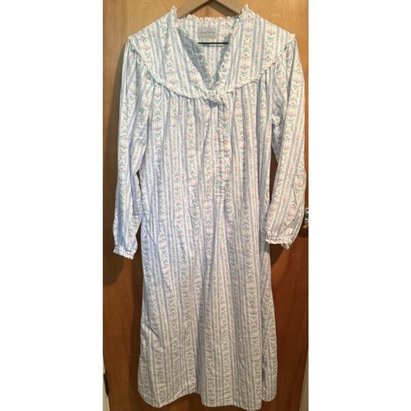 Lanz of Salzburg Nightgown S Long Flannel Floral Heart Eyelet Cottagecore LS - Picture 1 of 7